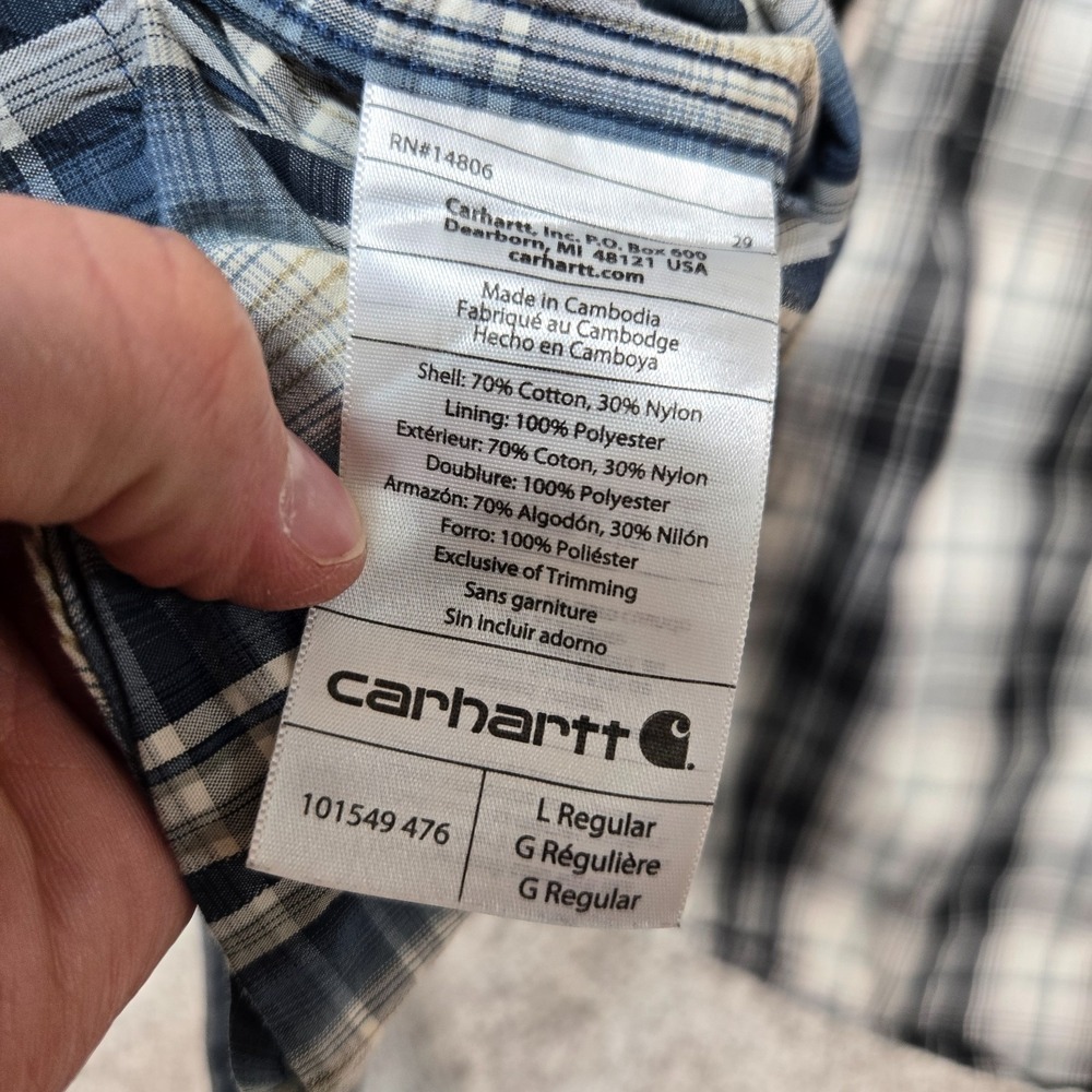 Carhartt Shirts Mens Large Black blue Plaid S/S Button Up Relaxed Fit lot of 2 - Picture 10 of 13